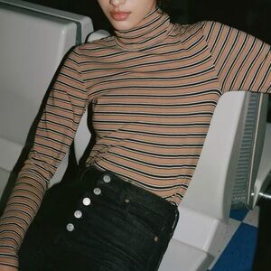 Urban Outfitters Brown Striped Turtleneck